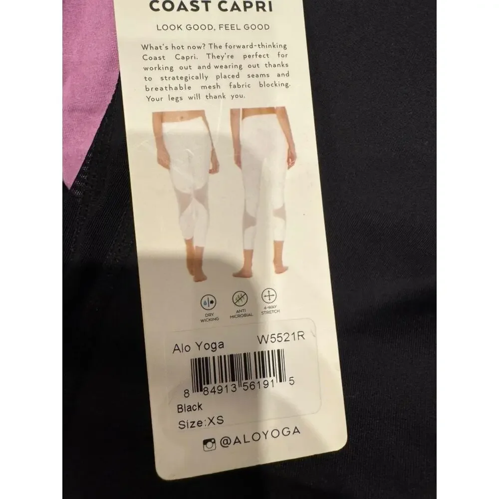 NWT Alo Yoga High Waist Coast Capri Leggings Black Sports Workout Gym Size XS